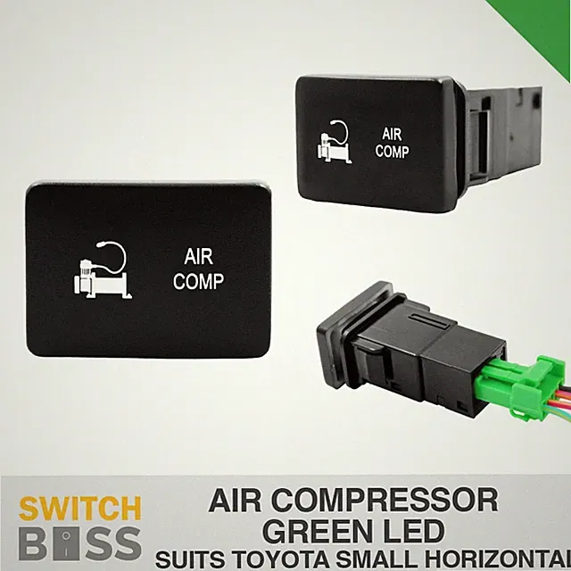 AIR COMPRESSOR GREEN LED Push Switch Suit Toyota SMALL HORIZONTAL LC Prado Hilux