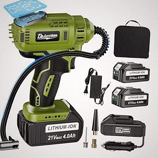 Battery Powered Air Compressor with 2x4000Mah 21V Batteries, Runs Quiet, Auto