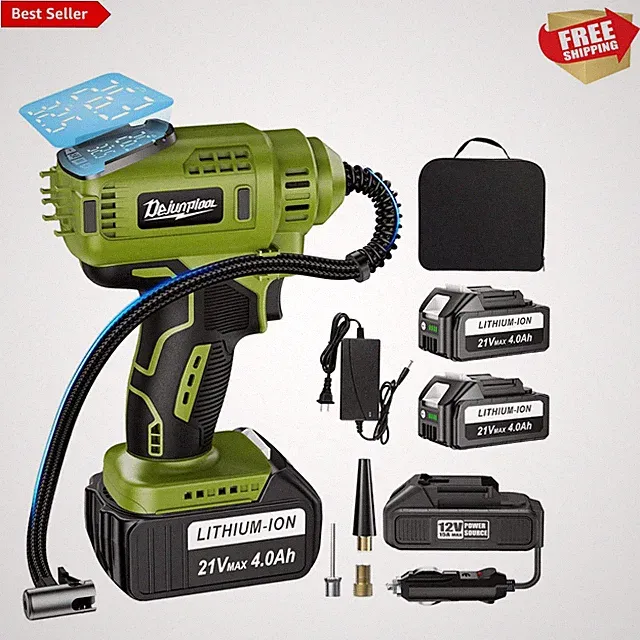 Effortless Car Tire Inflator - 150PSI, Quiet & Weather Resistant with 3 Nozzles