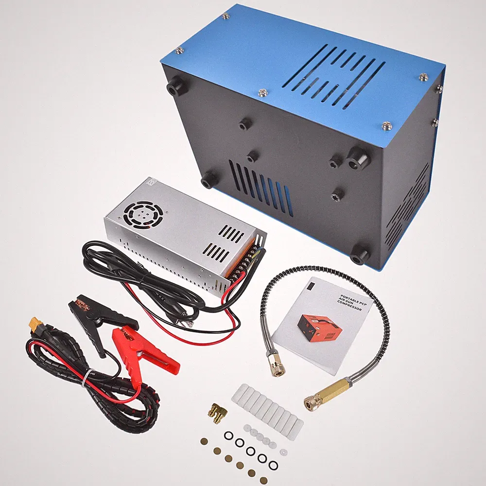 Electric PCP Air Compressor 4500PSI 12VDC/110V AC with Oil-Moisture Filter Blue