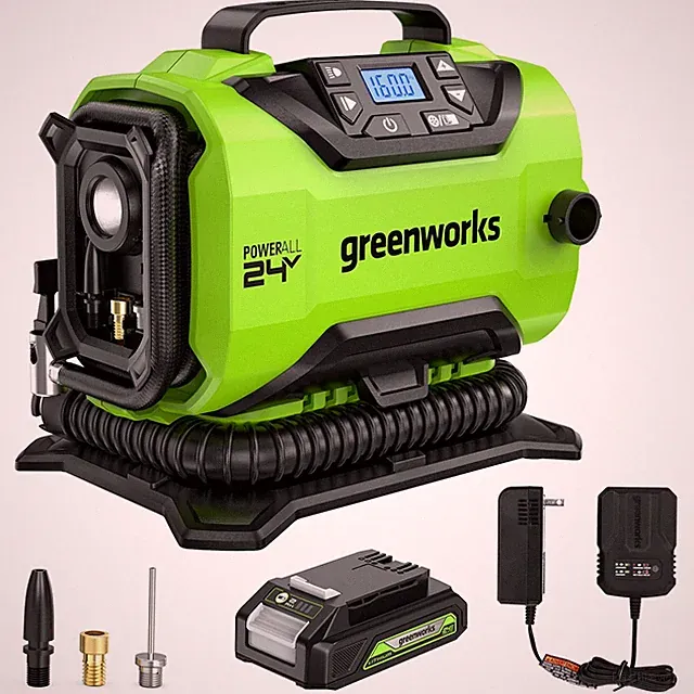 Greenworks 24V Cordless Tire Inflator 160 PSI Air Pump w/ 2Ah Battery & Charger