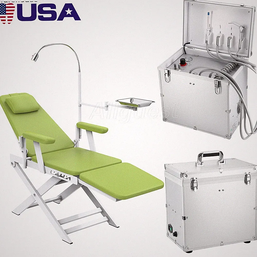 Portable Dental Delivery Unit Air Compressor Syringe Suction/Chair 4 Hole Green