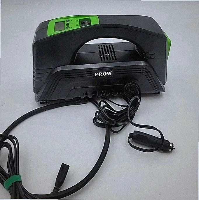 PROW Dual Power Air Compressor Tire Inflator AC/DC Portable Pump Black Green