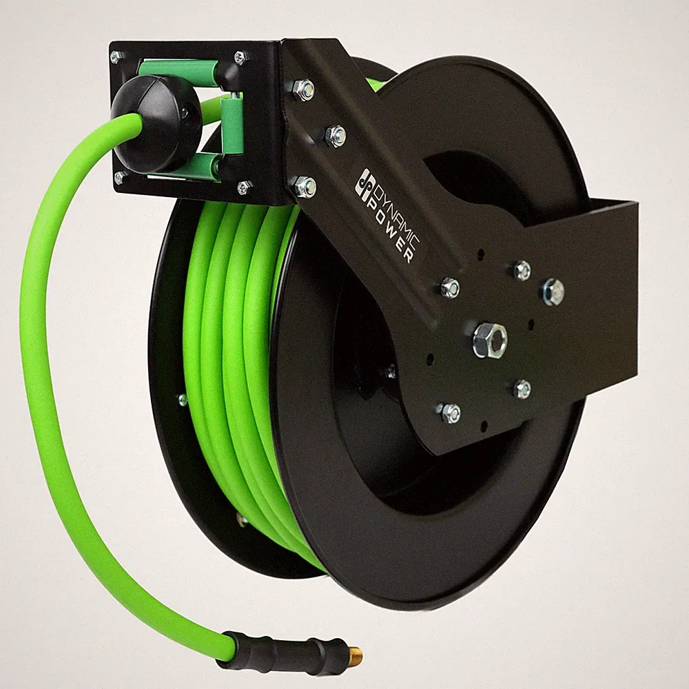 Retractable Metal Air Hose Reel – 3/8" I.D. x 50-Foot Heavy-Duty Hybrid Hose