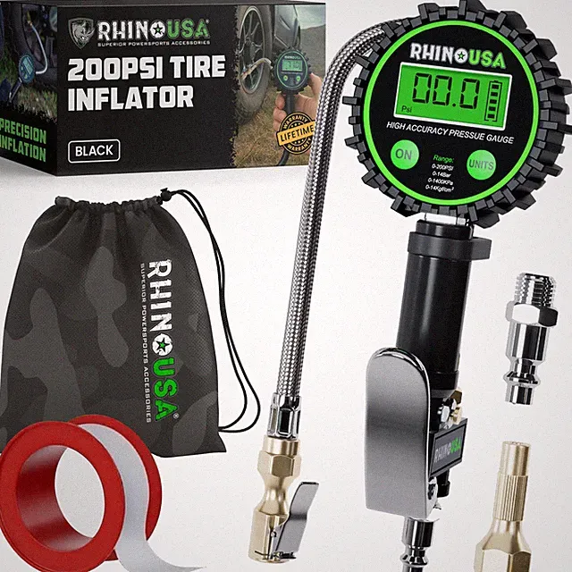 Tire Inflator with Pressure Gauge (0-200 PSI) - ANSI B40.1 Accurate, Large 2" Gl